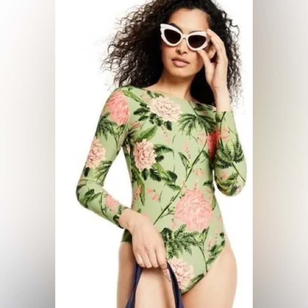 NEW NWT Agua Bendita x Target size L Peony Print Long Sleeve One Piece Swimsuit